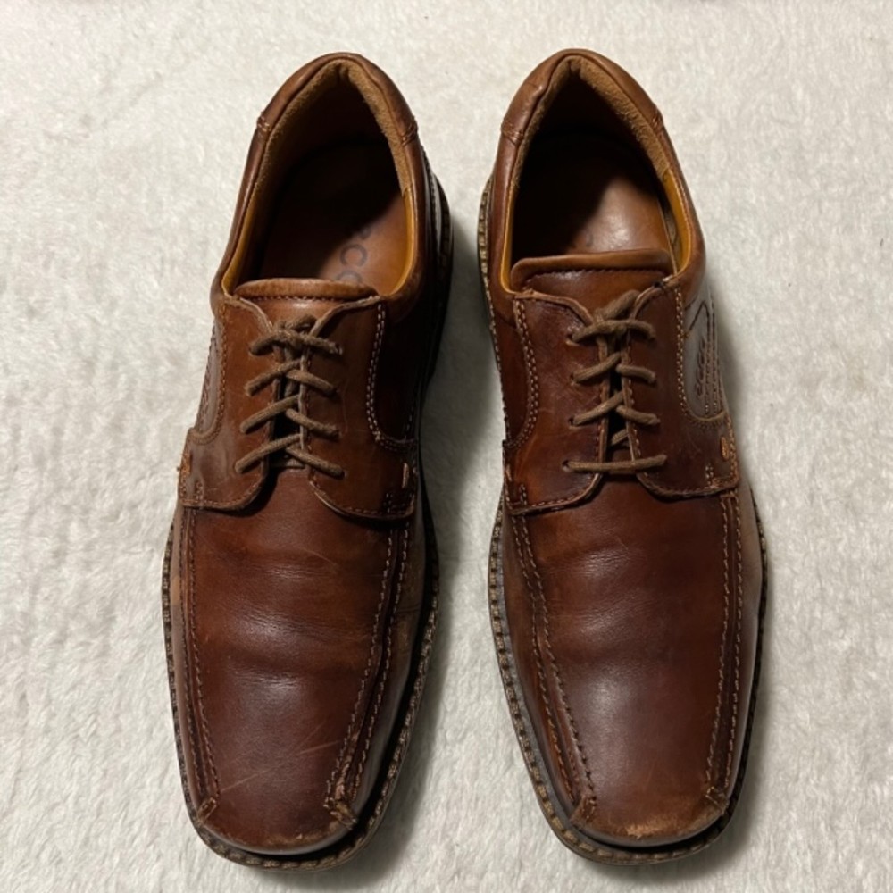 Ecco Mens US 9 EU 42 Brown Leather Dress Walking Oxford Lace Up Shoes - Picture 3 of 12